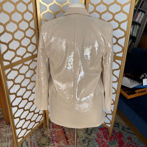 H&M Size L NEW Beige Sequined Glam Rock Party Peak Lapel Blazer Jacket - Picture 12 of 16